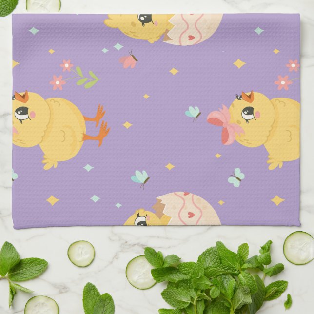 Linge De Cuisine Mignon poussin de Pâques avec motif sans couture d (Plié)