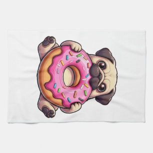 Linge De Cuisine Mignon pug avec beignet chien de dessin animé drôl
