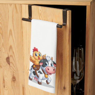Linge De Cuisine mignon vache/poulet caricature