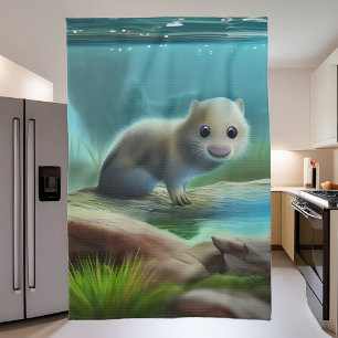 Linge De Cuisine Mignonne loutre bébé dans l'étang -