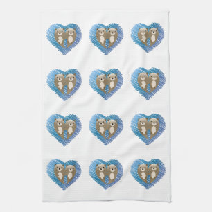 Linge De Cuisine Mignonnes loutres au coeur bleu dans l'Arrière - p