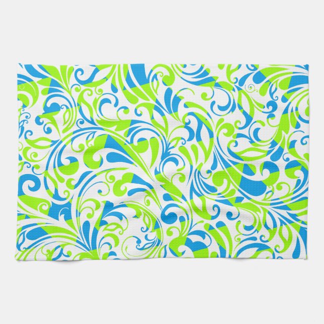 Linge De Cuisine Mignons bleu vert mélangé motifs floraux (Horizontal)