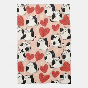 Linge De Cuisine Mignons chats kawaii roses et motif de cœurs (6)