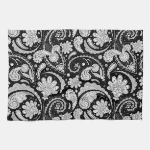 Linge De Cuisine Mignons motifs cachemire noir blanc vintage