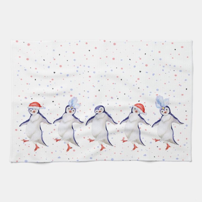 Linge De Cuisine Mignons pingouins dansants Noël (Horizontal)
