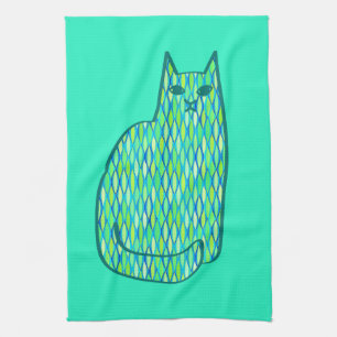 Linge De Cuisine Milieu du siècle moderne Chat, Mint et Lime Vert
