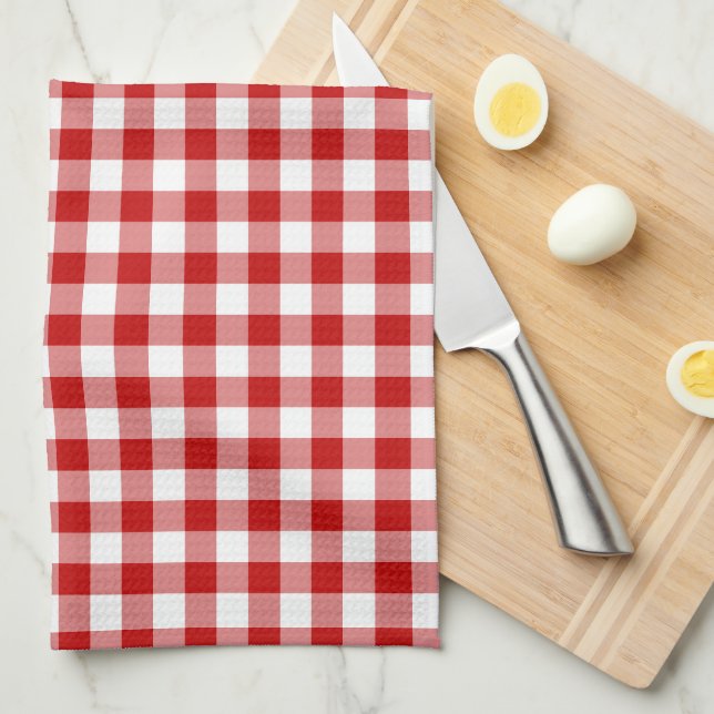 Linge De Cuisine Mini damier gingham rouge blanc motif carreaux (Quart Plié)