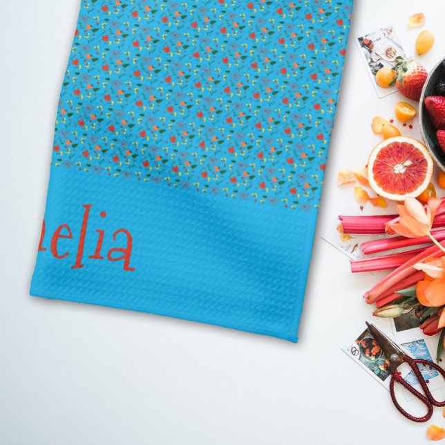 Linge De Cuisine mini-fleur sauvage rouge motif turquoise (Créateur téléchargé)