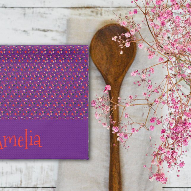 Linge De Cuisine mini fleur sauvage rouge motif violet (Créateur téléchargé)
