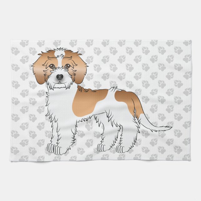 Linge De Cuisine Mini Goldendoodle abricot et blanc & pattes (Horizontal)