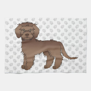 Linge De Cuisine Mini Goldendoodle marron mignon Chien de dessin an