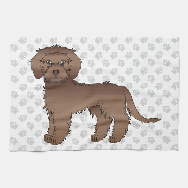 Linge De Cuisine Mini Goldendoodle marron mignon Chien de dessin an (Horizontal)