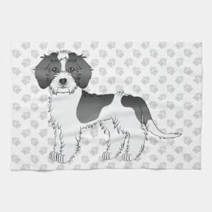 Linge De Cuisine Mini Goldendoodle noir et blanc à taches & Pattes