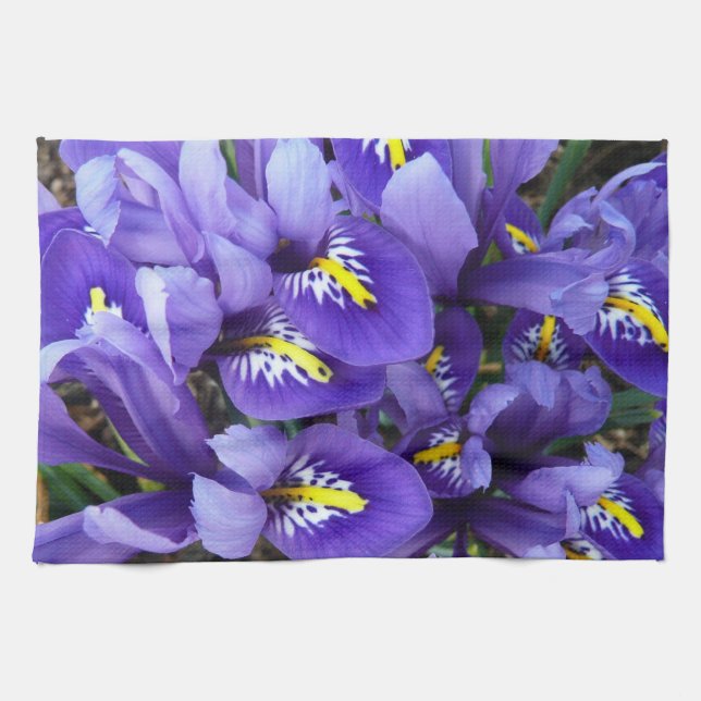 Linge De Cuisine Miniature Bleu Irises Printemps Floral (Horizontal)