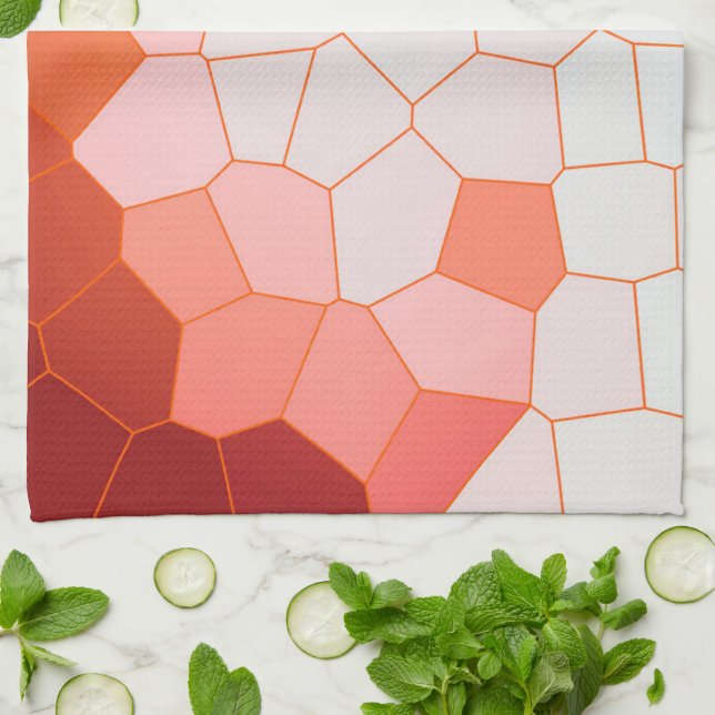 Linge De Cuisine Minimalisme Art Abstrait Corail Rouge Blanc Cellul (Plié)