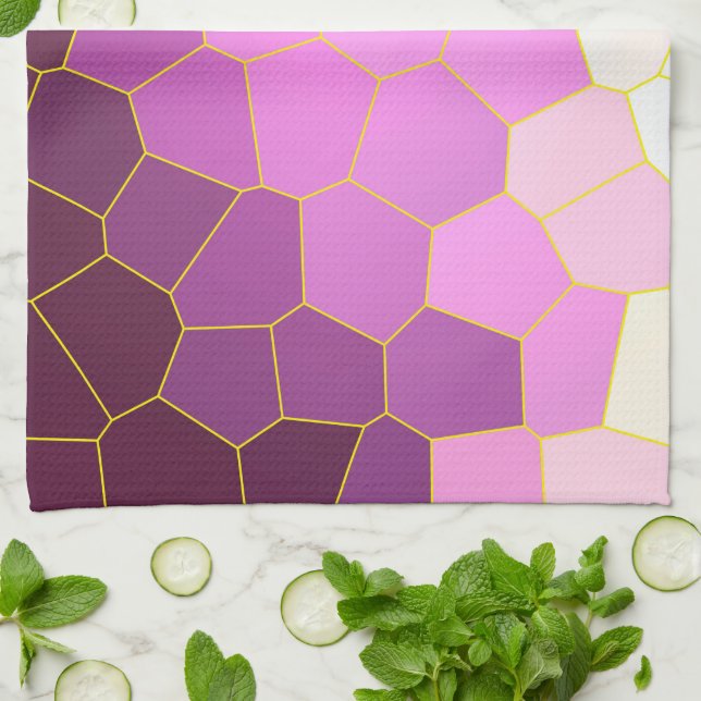 Linge De Cuisine Minimalisme Art Abstrait Violet Rose Cellules Blan (Plié)
