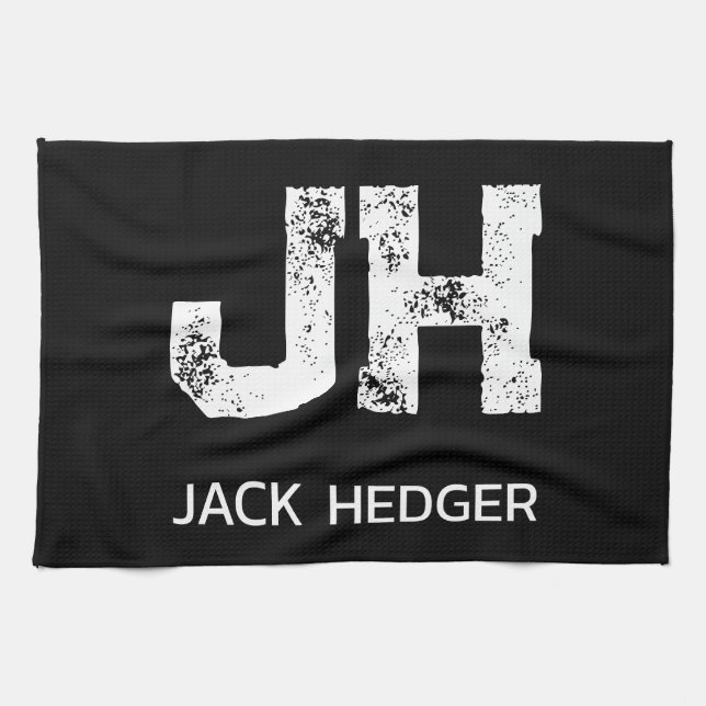 LINGE DE CUISINE MINIMALIST WHITE TWO LETTER MONOGRAM NAME BLACK  (Horizontal)