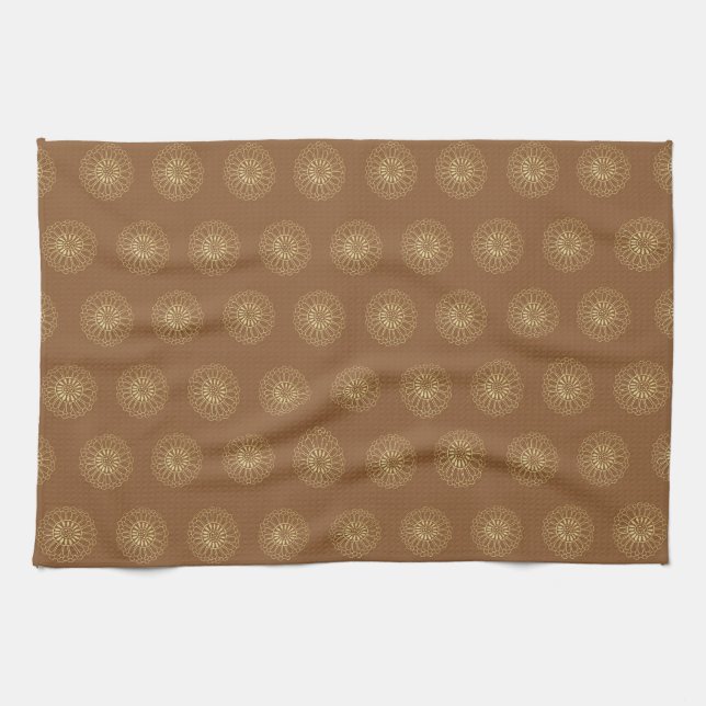 Linge De Cuisine Mocha | Golden Zinnia Flower Medallions (Horizontal)