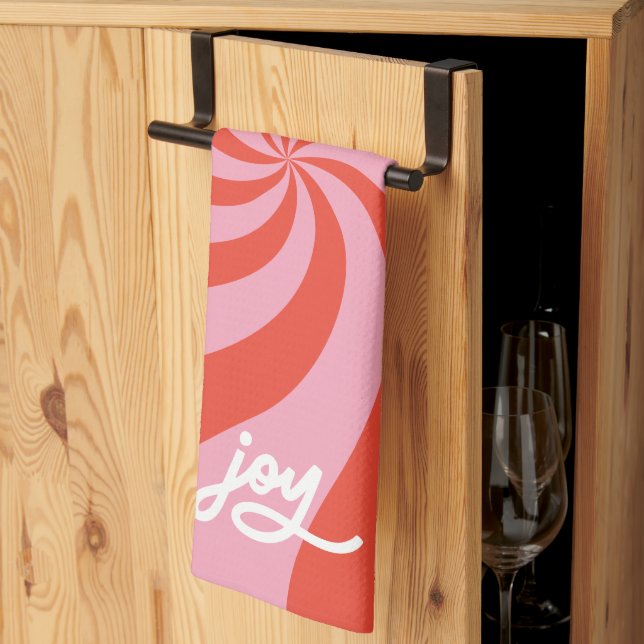 Linge De Cuisine Mod Wavy Retro Noël bonbon rose rouge Vacances (Pliage en tiers)