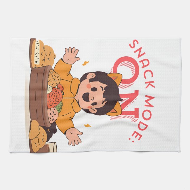 Linge De Cuisine Mode Snack : ON - Caractère de dessin mignon avec  (Horizontal)