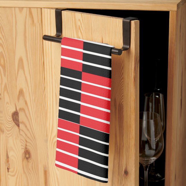 Linge De Cuisine Modèle à carreaux et rayures rouges et noirs (Pliage en tiers)