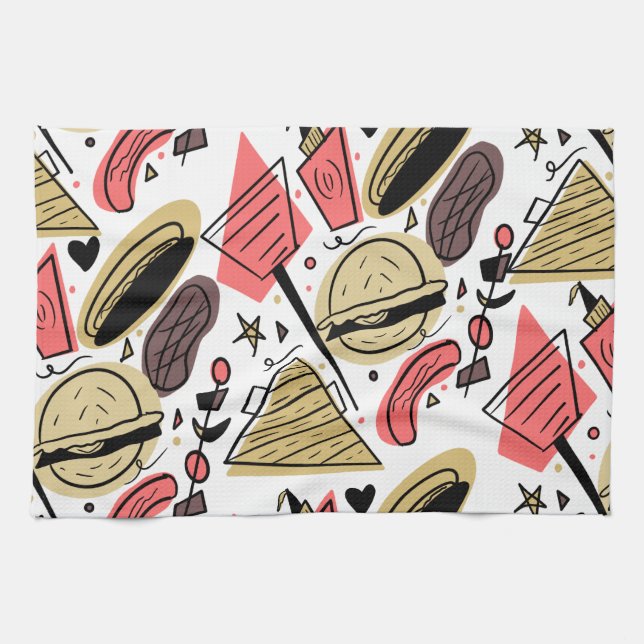 Linge De Cuisine Modèle d'anniversaire BBQ Burger Hotdog Doodle     (Horizontal)