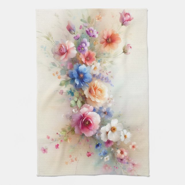 Linge De Cuisine Modèle d'art de fleurs d'aquarelle élégant (Vertical)