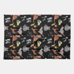 Linge De Cuisine Modèle de chats et de chiens sur fond noir 