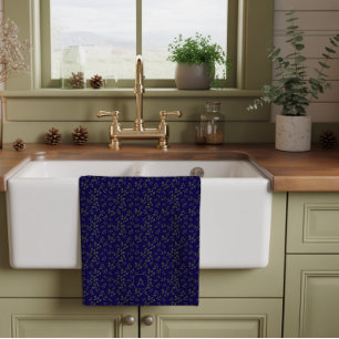Linge De Cuisine Modèle de feuilles bleu vert nom lettre