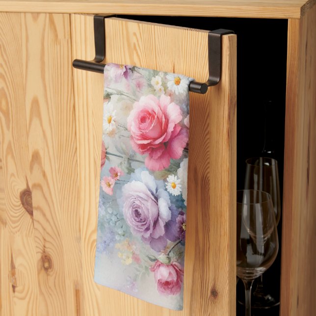 Linge De Cuisine Modèle de peinture florale aquarelle élégant (Pliage en tiers)