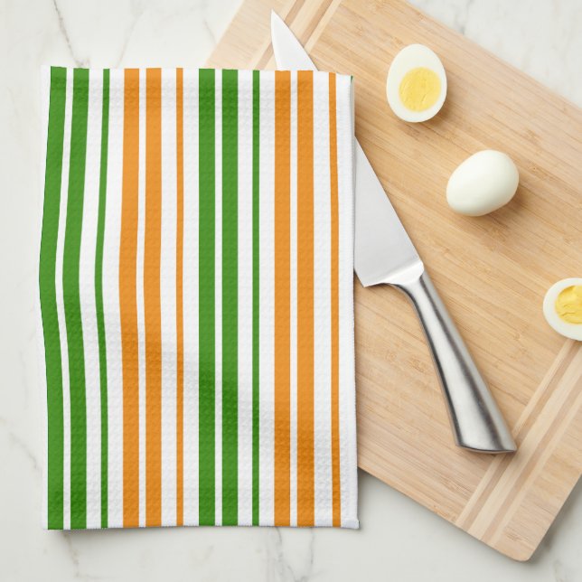 Linge De Cuisine Modèle de rayures verticales orange vert blanc (Quart Plié)
