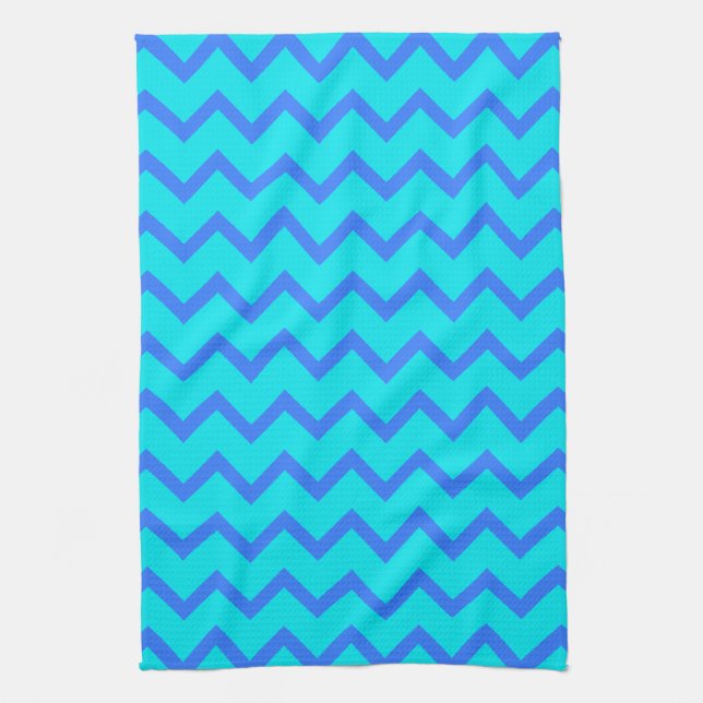 Linge De Cuisine Modèle de zigzag bleu et turquoise (Vertical)