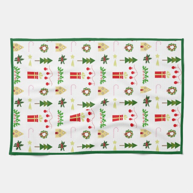 Linge De Cuisine Modèle d'icônes de Noël dans une grille festive (Horizontal)