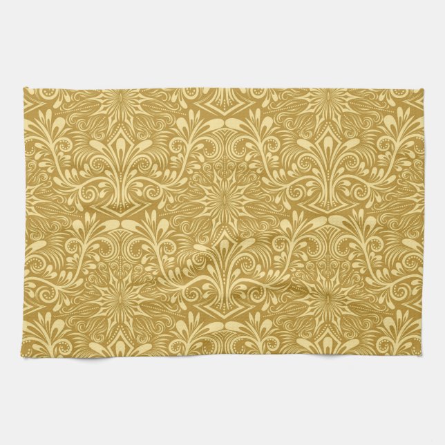 Linge De Cuisine Modèle Floral Baroque Damas d'or (Horizontal)
