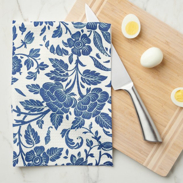 Linge De Cuisine Modèle floral bleu (Quart Plié)