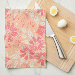 Linge De Cuisine Modèle floral dans les teintes pêche à la mode