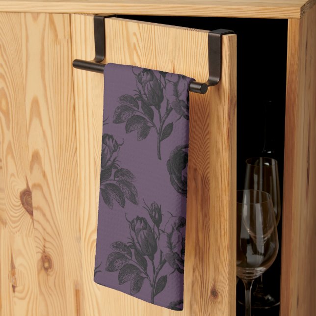 Linge De Cuisine Modèle floral gothique violet et noir Halloween (Pliage en tiers)