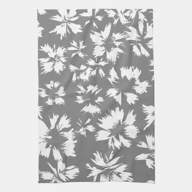 Linge De Cuisine Modèle floral gris et blanc élégant (Vertical)