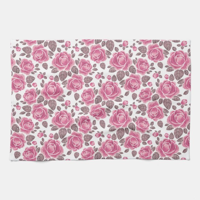 Linge De Cuisine Modèle floral. Roses aquarelle /52 (Horizontal)