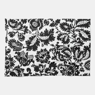 Linge De Cuisine Modèle floral vénitien noir et blanc de William Mo