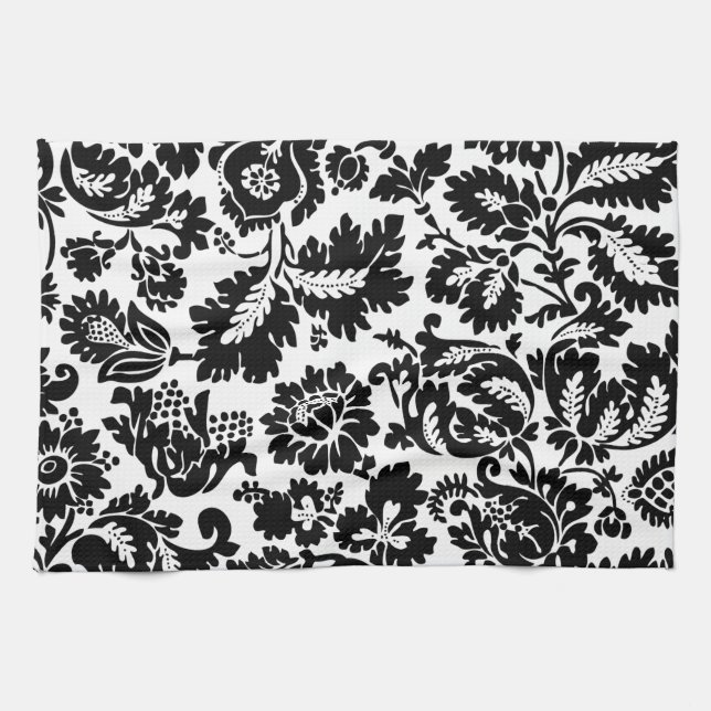 Linge De Cuisine Modèle floral vénitien noir et blanc de William Mo (Horizontal)