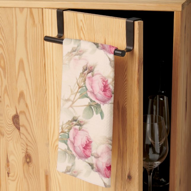 Linge De Cuisine Modèle floral vintage rose   (Pliage en tiers)