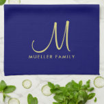 Linge De Cuisine Modèle Gold Monogramme Nom de famille Marine Blue<br><div class="desc">Télécharger sur mesure Ajouter votre photo ou logo Texte Élégant Moderne Cute Monogrammé Cuisine & Repas / Table & Linge De Cuisine/ Nom de famille initial Modèle Or Monogramme Marine Couleur Solide Serviette de cuisine.</div>