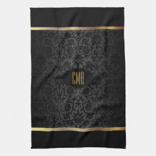Linge De Cuisine Modèle Monogramme métal or & floral Damask