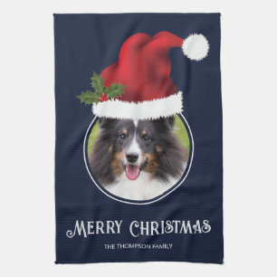 Linge De Cuisine Modèle photo personnalisé Red Santa Hat sur bleu