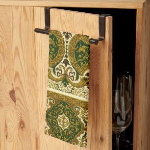 Linge De Cuisine Modèle vintage vert et or floral