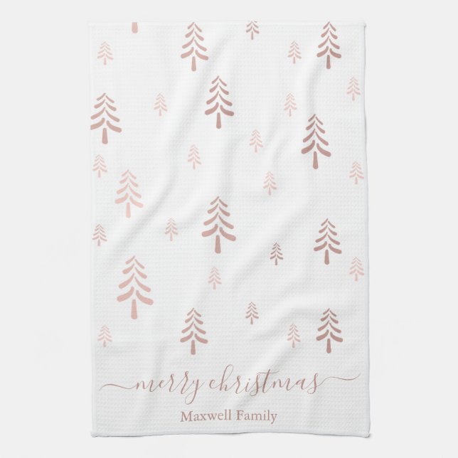 Linge De Cuisine Modern blush pink white merry christmas trees name (Vertical)