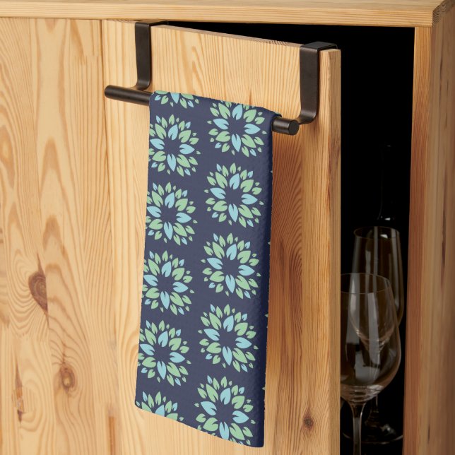 Linge De Cuisine Modern Dark Blue Green Floral Pattern (Pliage en tiers)