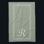 Linge De Cuisine Modern Sage & White Stripe Monogram Personalised<br><div class="desc">Modern Sage Green & White Stripe Monogram Personalised kitchen towel</div>