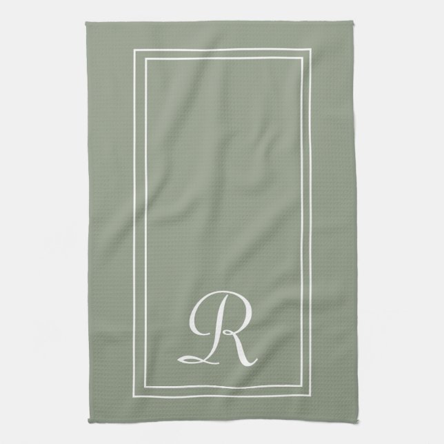 Linge De Cuisine Modern Sage & White Stripe Monogram Personalised  (Vertical)